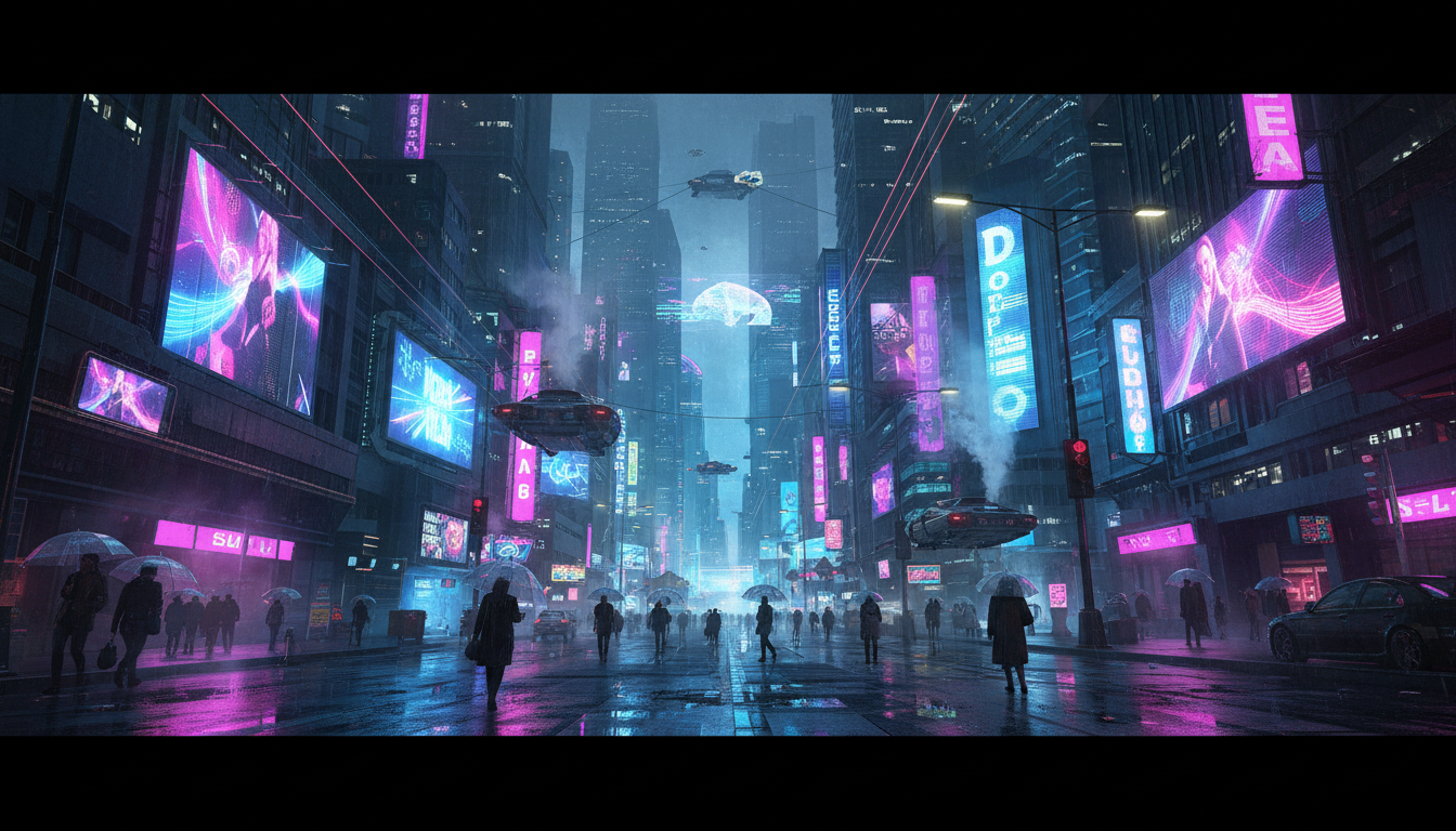 Cyberpunk street scene at night
